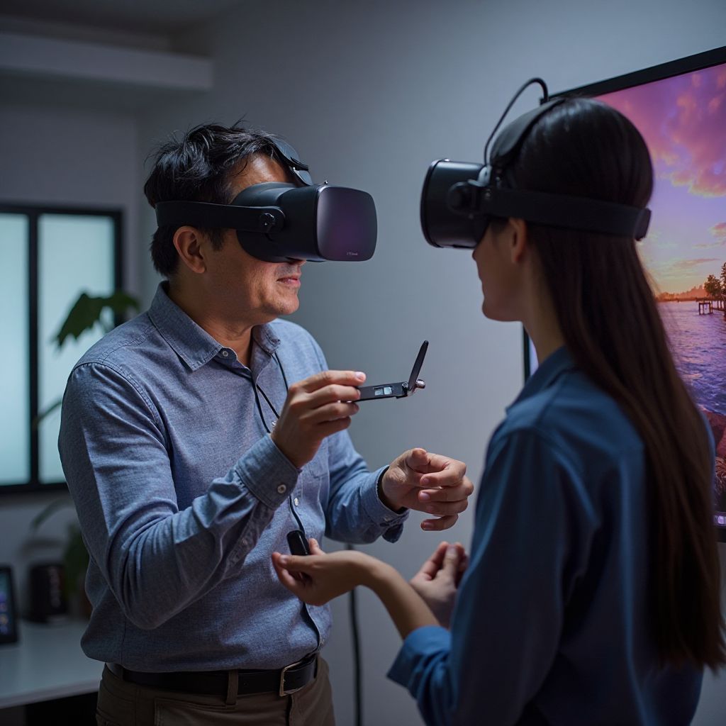 Trenerzy VR pomagający klientom